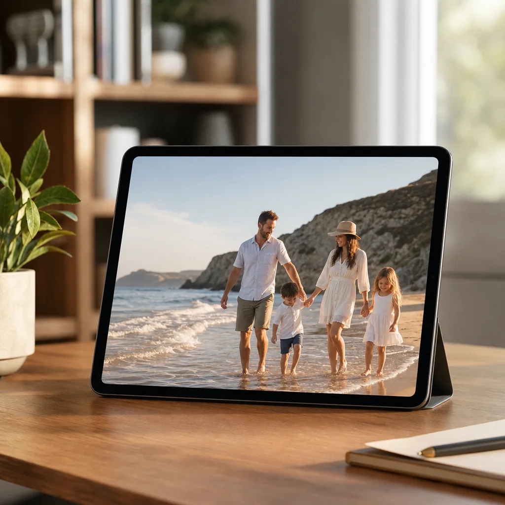 iPad 在书架或桌面播放照片